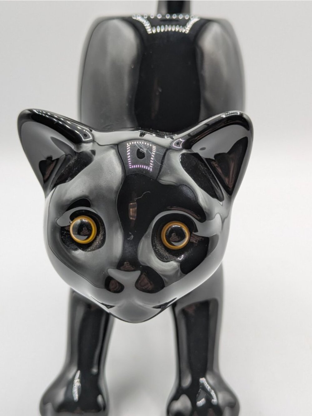 PartyLite Black Cat Halloween Tea Light Candle Holder Yellow Eyes Ceramic 8" - Picture 8 of 10